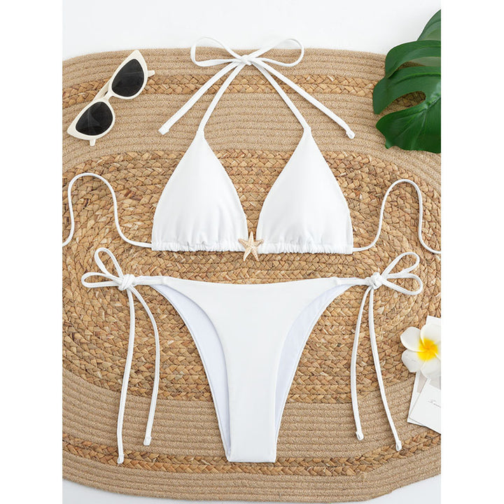Women's triangle bikini with narrow straps and decorative pendant Mune Fashion
