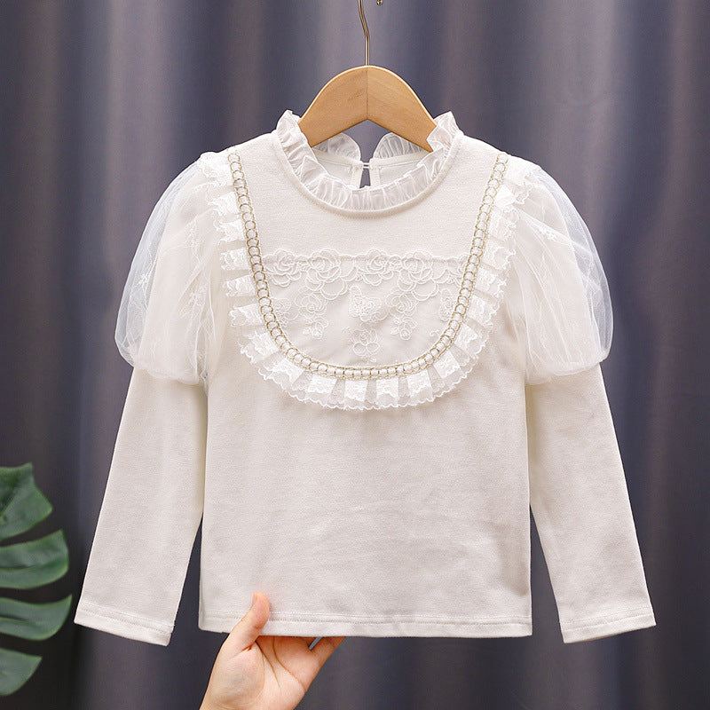 Girl T-shirt with elegant tulle sleeves and ruffle details Mune Fashion