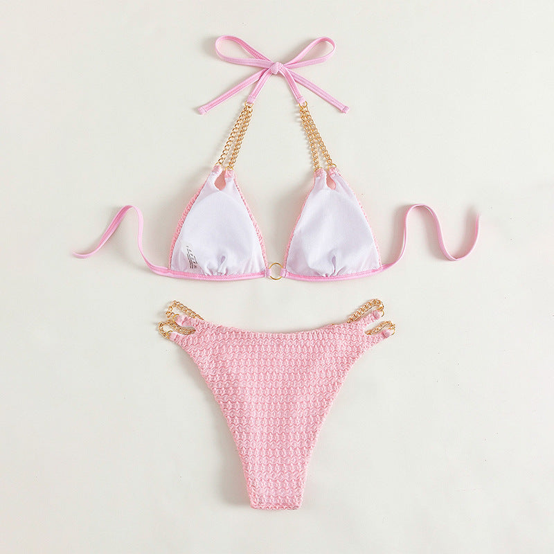 Women Triangle Bikini with Chain Accents and Sophisticated Design Mune Fashion