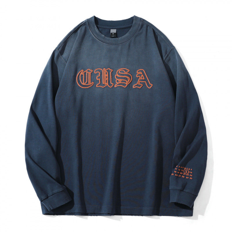 Unisex Oversize-Longsleeve Sweatshirt with Gothic Logo Embroidery and Washed Finish Mune Fashion