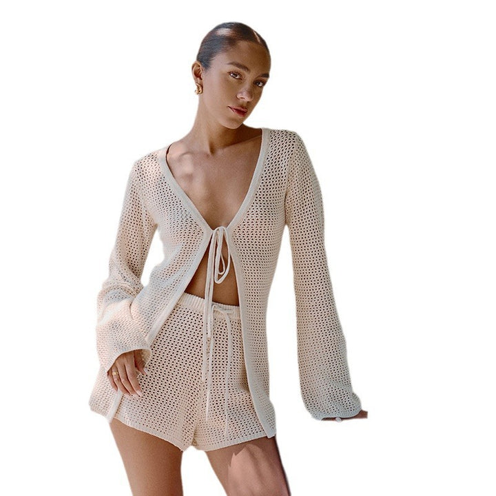 Ladies airy crochet set with ties Mune Fashion