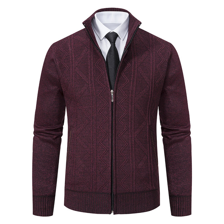 Men's knitted jacket with zipper, stand-up collar and structured cable knit look Mune Fashion