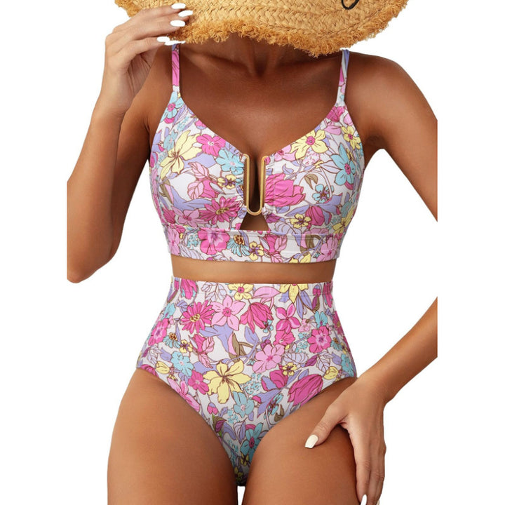 Women High-Cut Bikini with Floral Pattern and Leopard Print Mune Fashion