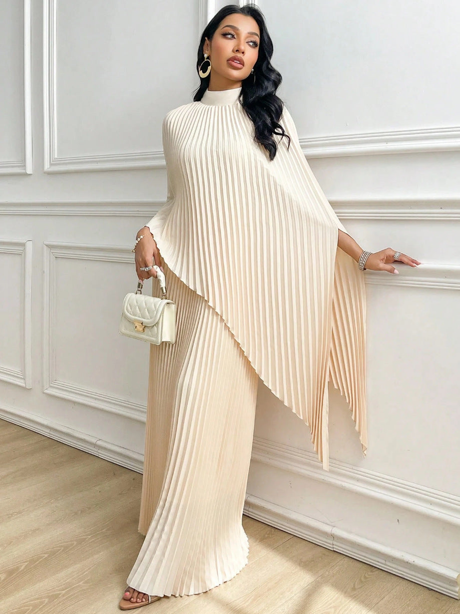 Women Elegant Pleated Cape Blouse Set Mune Fashion