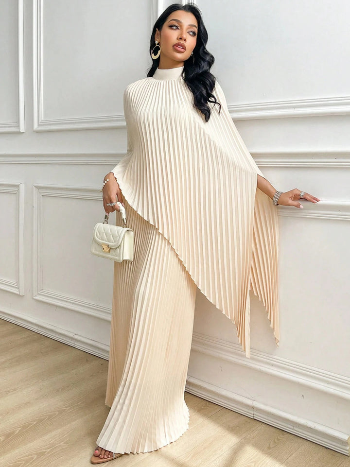 Women Elegant Pleated Cape Blouse Set Mune Fashion