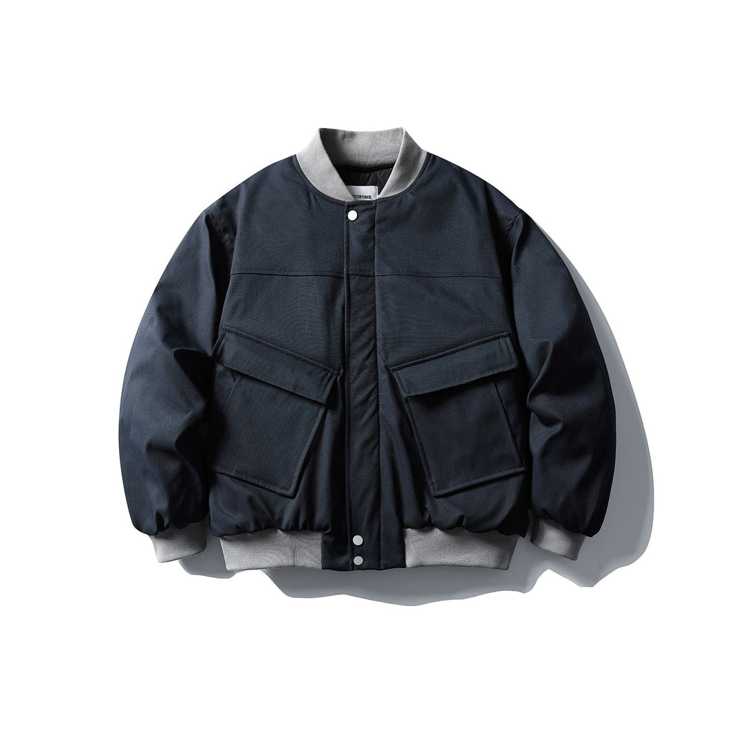 Unisex Short Boxy Quilted Bomber Jacket in Utility Look with Ribbed Collar Mune Fashion