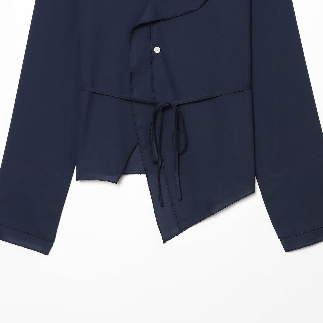 Women's wrap blouse with waist tie, asymmetrical hem and gathered edges Mune Fashion