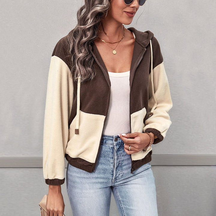 Women's fleece hoodie with color block, full zip and pockets Mune Fashion
