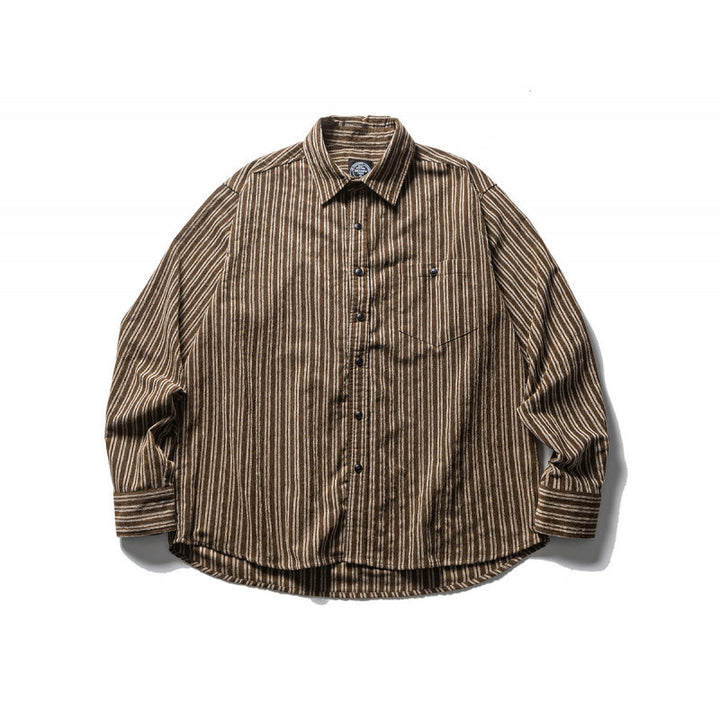 Men's Oversize Cord Shirt with Vertical Stripes, Chest Pocket and Rounded Hem Mune Fashion