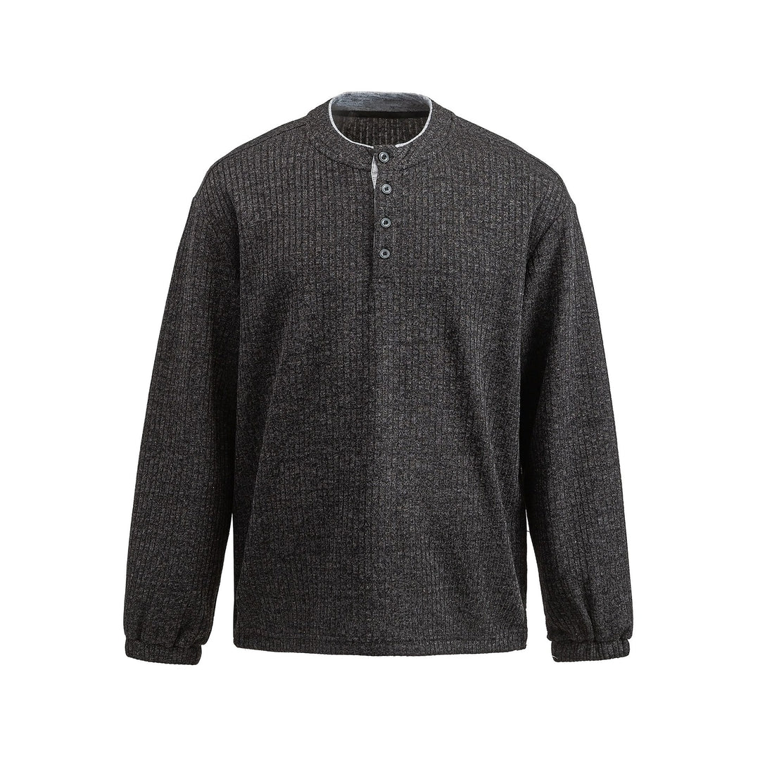 Men's ribbed structure Henley pullover with stand-up collar and button placket Mune Fashion