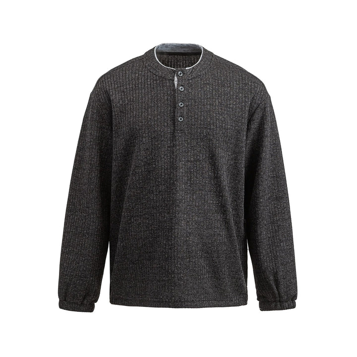 Men's ribbed structure Henley pullover with stand-up collar and button placket Mune Fashion