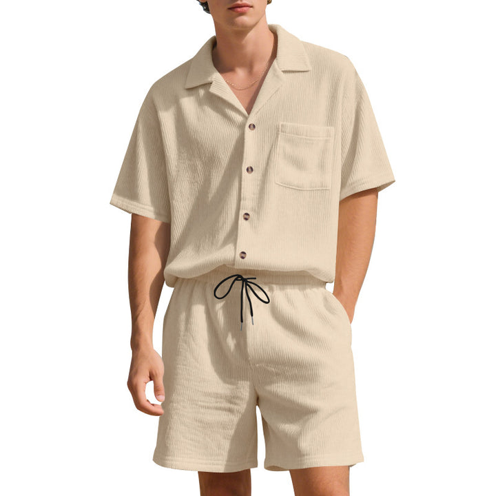 Men's vacation set with open shirt with Cuban collar and drawstring Bermuda Mune Fashion