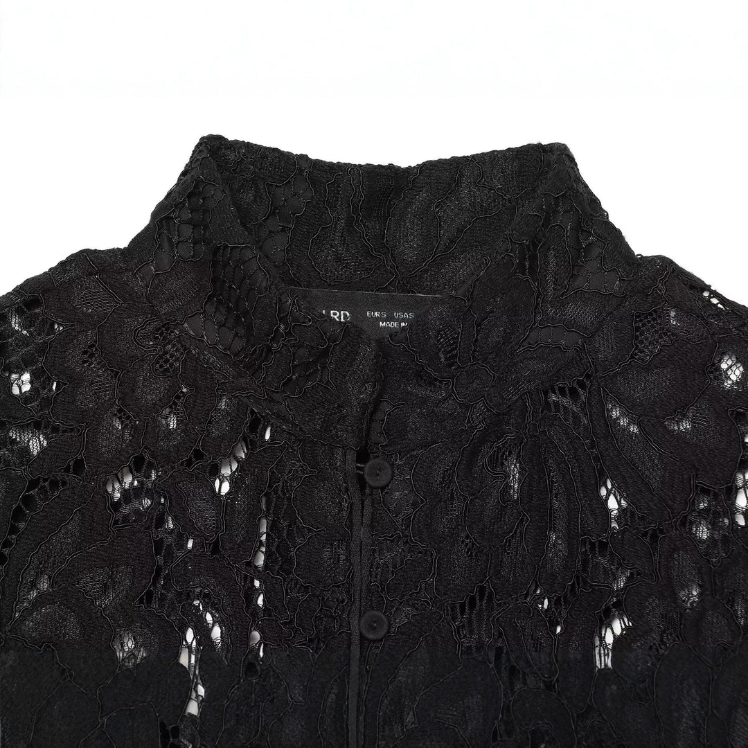 Women Short Lace Jacket with Stand-up Collar and Button Placket Drune