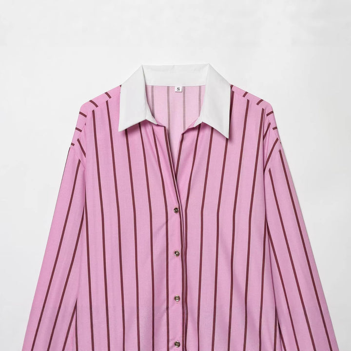 Women's loose button-up blouse with contrast collar and cuffs Mune Fashion