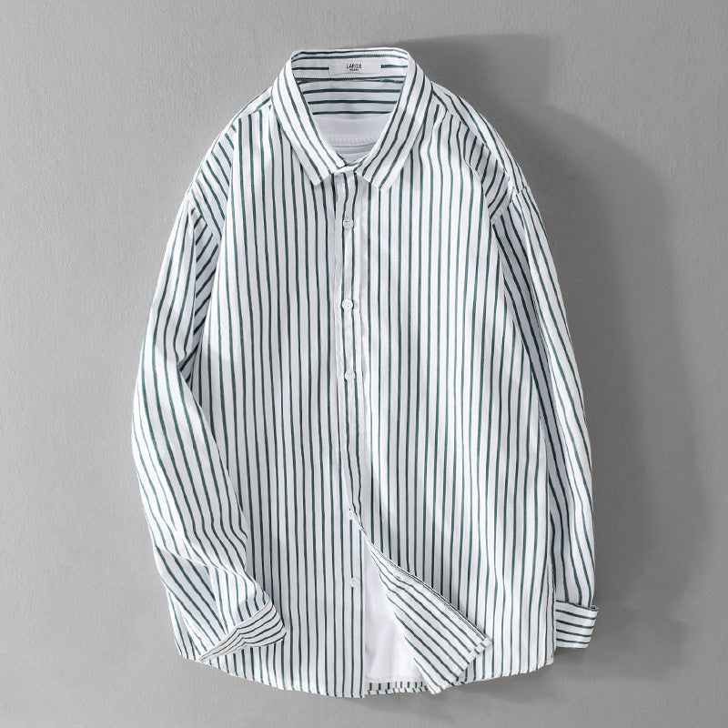Men Striped Oversized Shirt Made of Light Cotton Blend with Kent Collar Mune Fashion