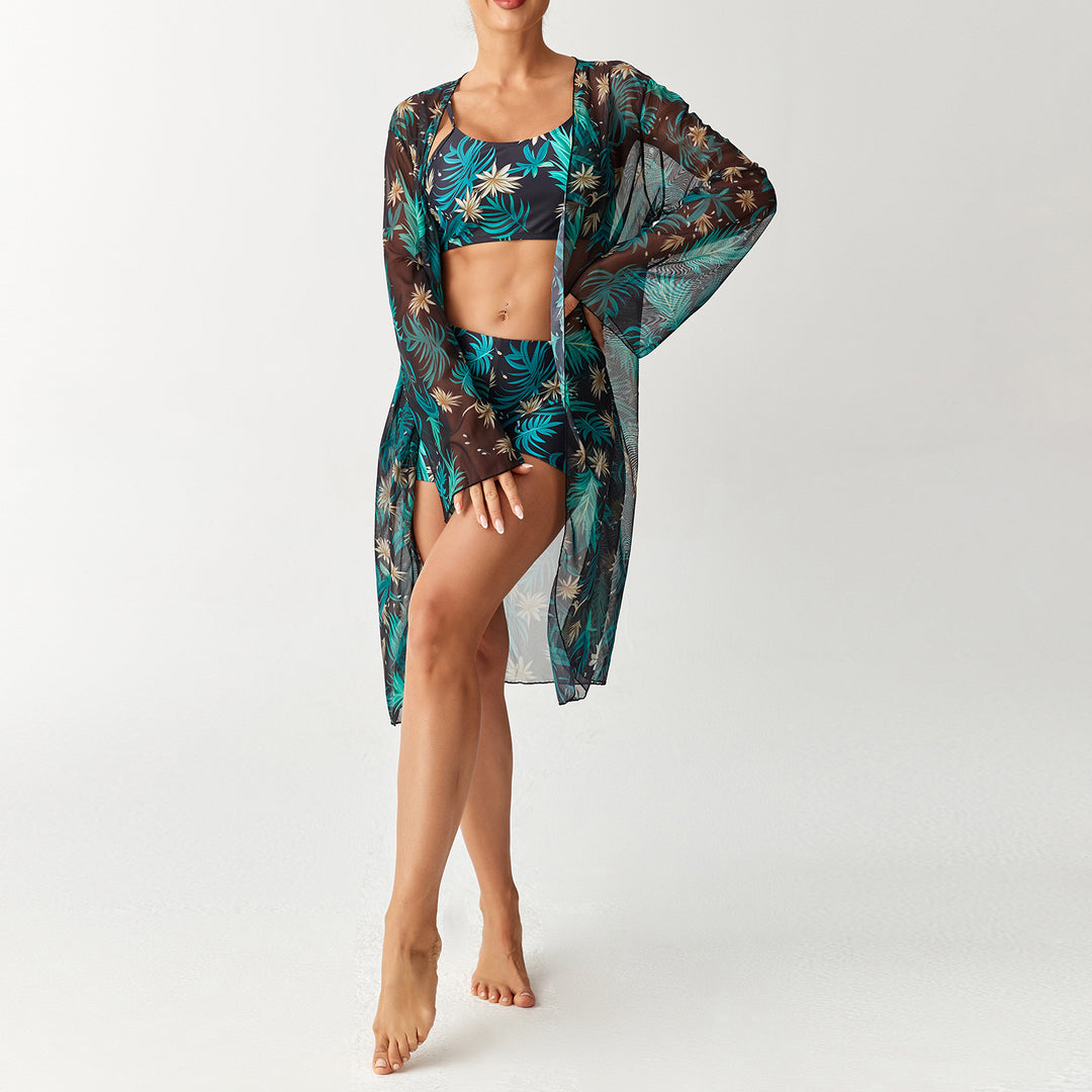 Women's bikini set with elegant crop top and translucent beach kimono Mune Fashion