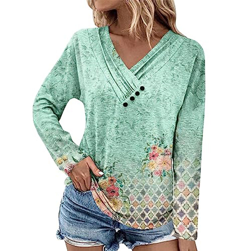 Women's Ribbed V-Neck Sweater with Gradient, Decorative Buttons and Relaxed Fit Mune Fashion