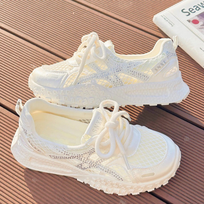 Women's Sporty Sneakers with Breathable Mesh Design and Sparkling Accents Mune Fashion
