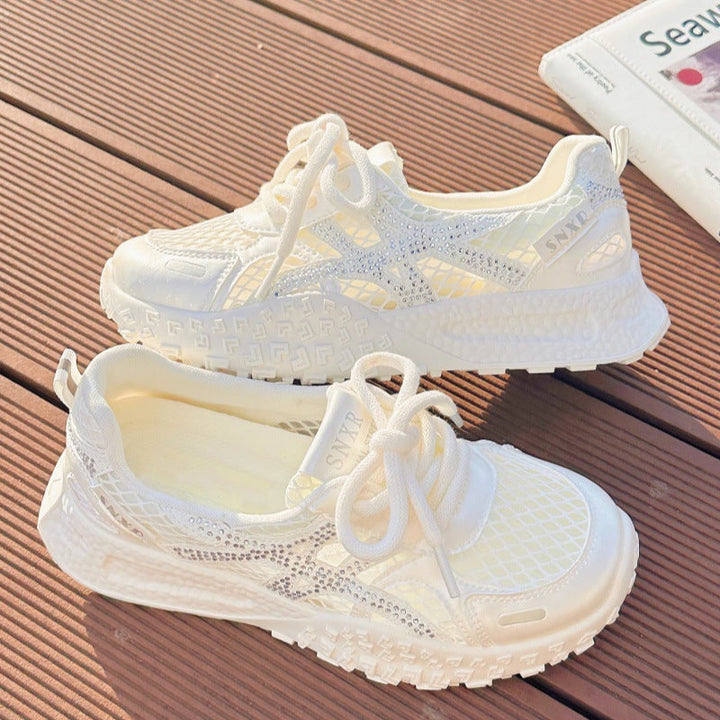 Women's Sporty Sneakers with Breathable Mesh Design and Sparkling Accents Mune Fashion
