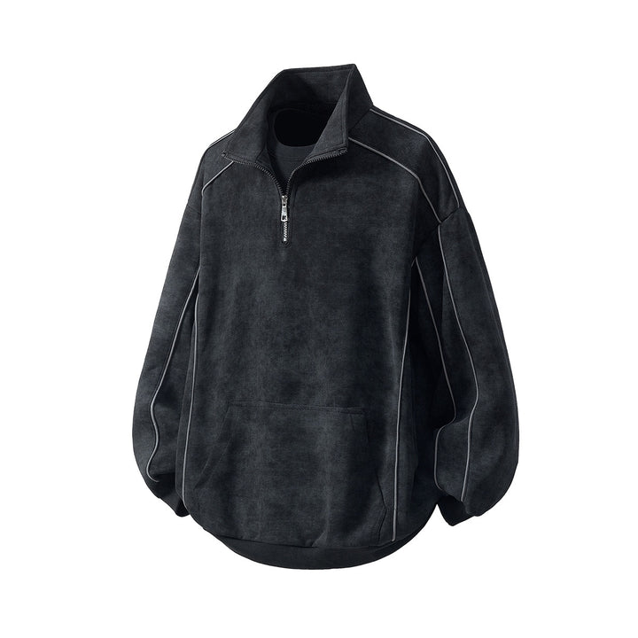 Men's Oversize Half-Zip Sweatshirt with Kangaroo Pocket, Contrast Piping and Balloon Sleeves Mune Fashion