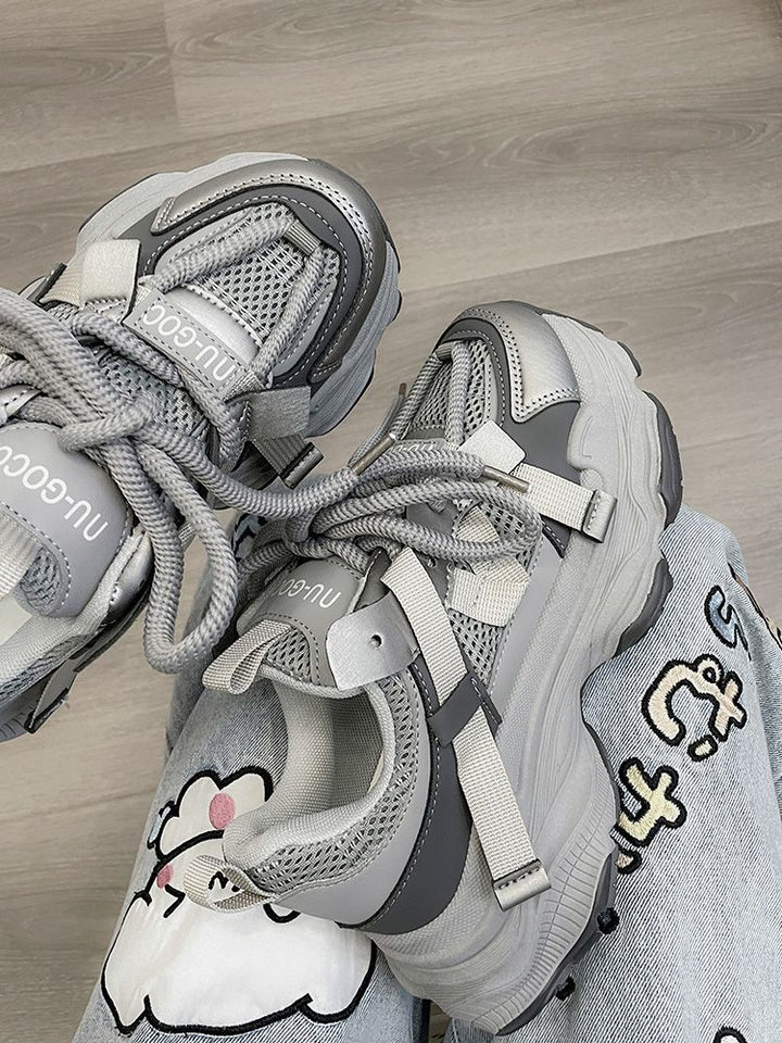 Women Sporty Chunky Sneakers with breathable mesh upper and innovative lacing system Mune Fashion