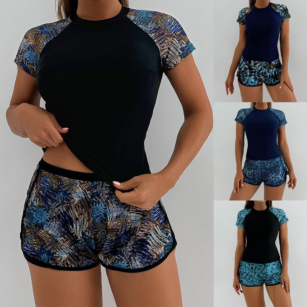 Women's Athletic UV Protection Swimsuit with Floral Top Mune Fashion