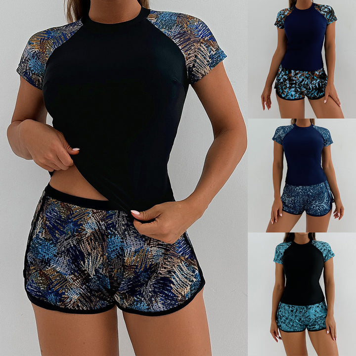 Women's Athletic UV Protection Swimsuit with Floral Top Mune Fashion