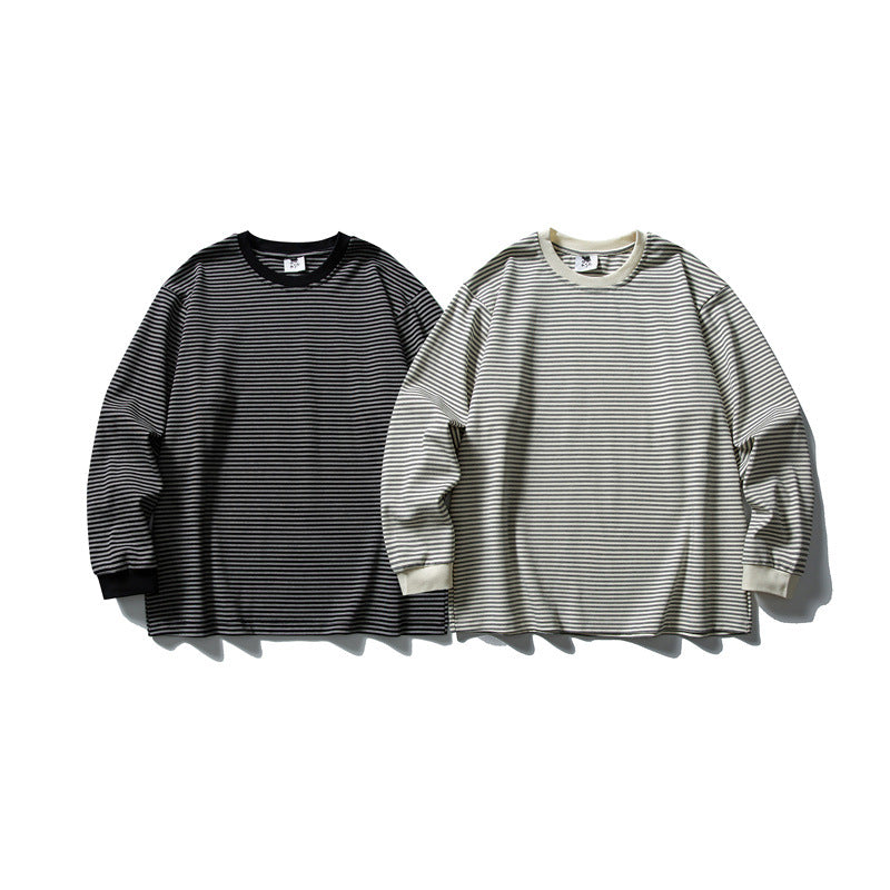 Unisex Oversize Longsleeve in maritime look with fine striped texture and ribbed collar Mune Fashion