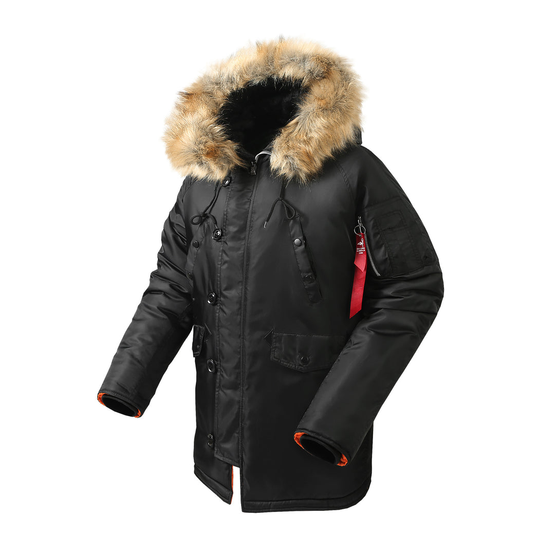 Men's longer insulated parka with faux fur hood and thermal padding Mune Fashion