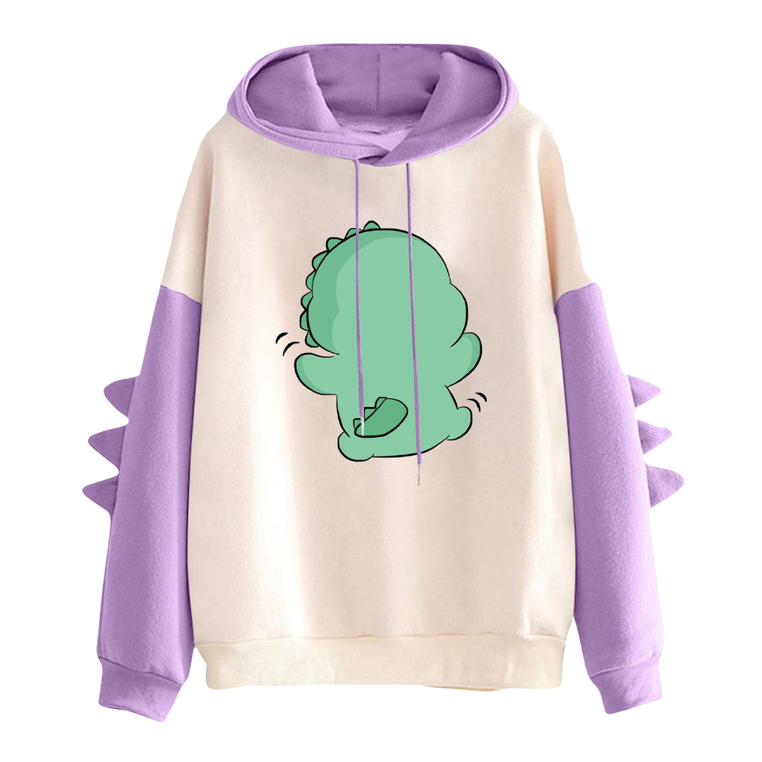Women's hoodie with cute dinosaur print and three-dimensional spikes Mune Fashion