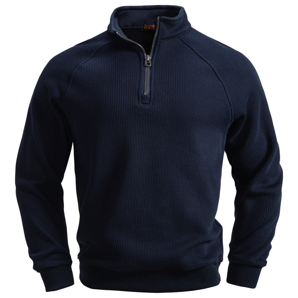Men's fine ribbed half-zip pullover with stand-up collar, raglan sleeves, and elastic cuffs Mune Fashion