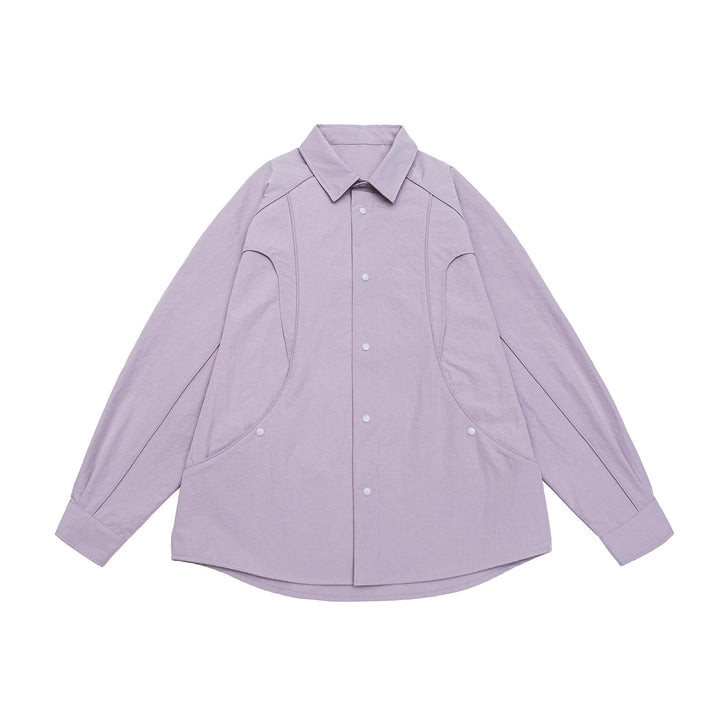 Women's Oversize Shirt Jacket with Rounded Insert Pockets and Snap Buttons Mune Fashion
