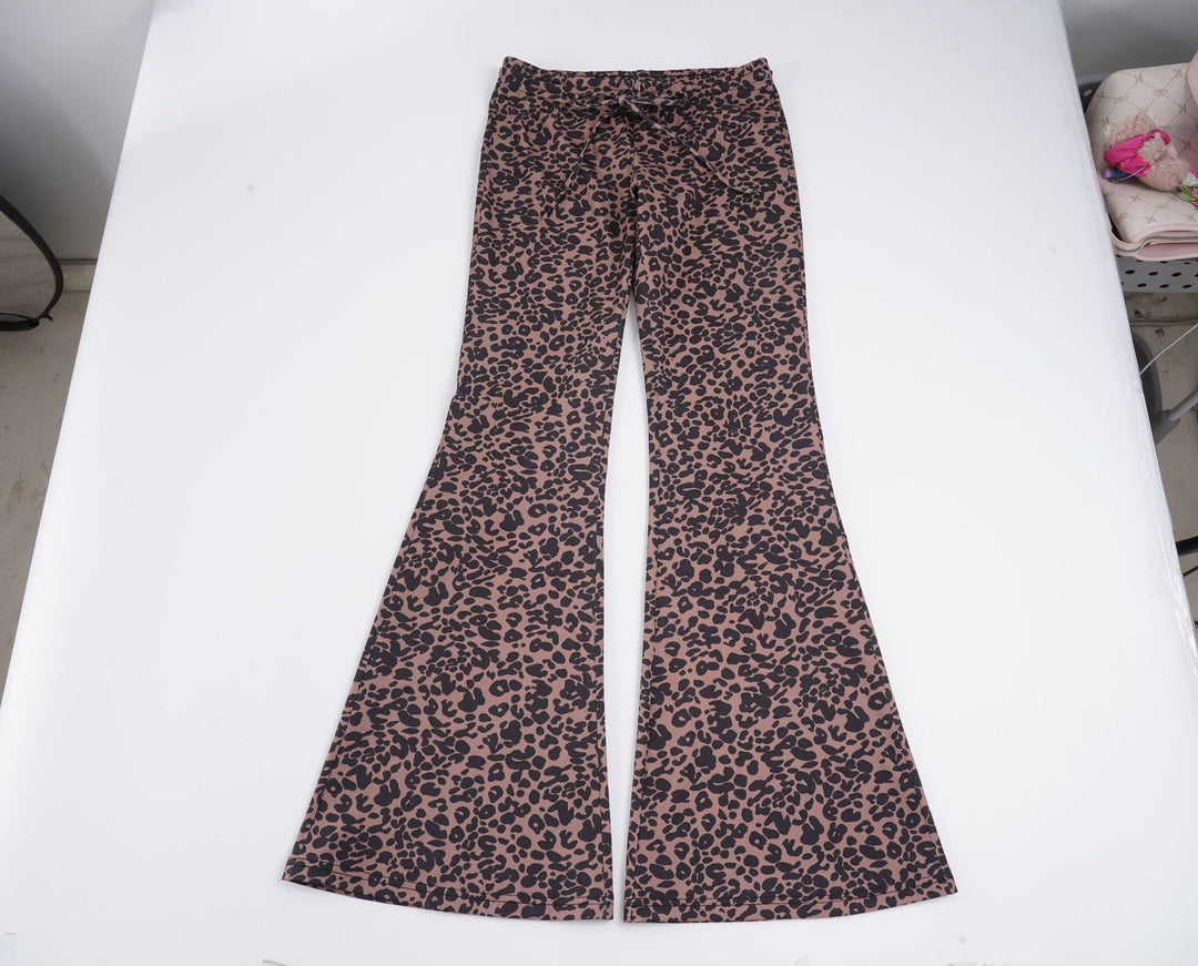 Women's Leopard Print Flared Pants with Drawstring and Comfort Waist Mune Fashion