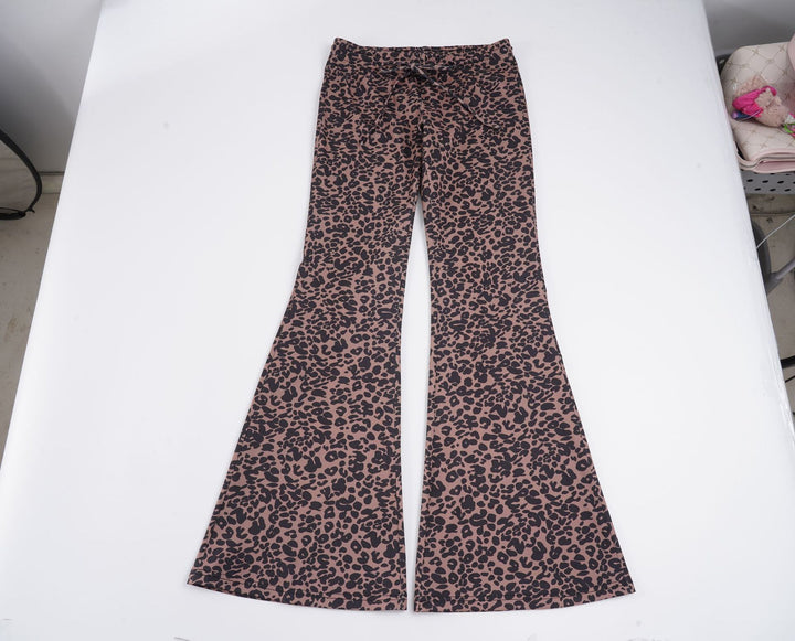 Women's Leopard Print Flared Pants with Drawstring and Comfort Waist Mune Fashion