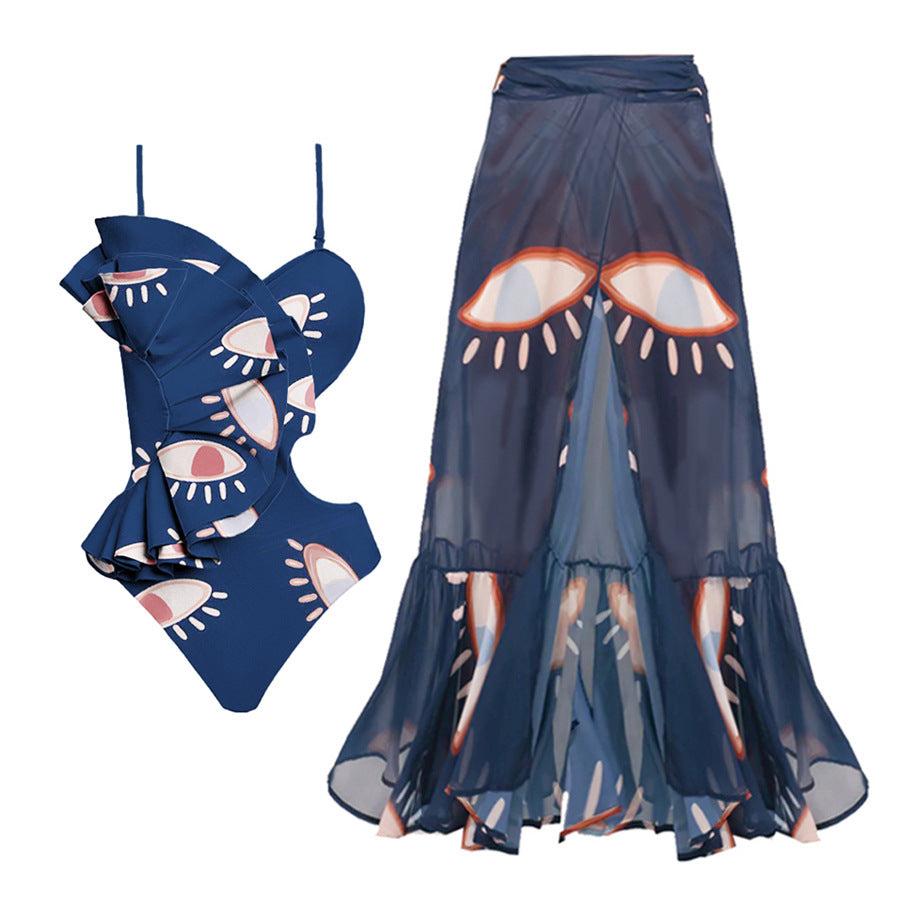 Women asymmetrical swimsuit with ruffle details Mune Fashion