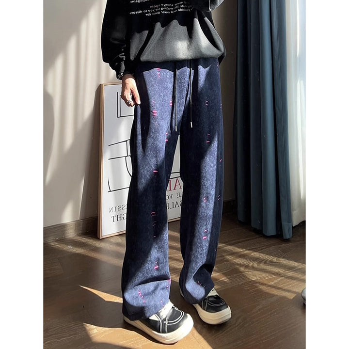Men's Oversized Cord Pants with Distressed Details, Wide Leg and Drawstring Mune Fashion
