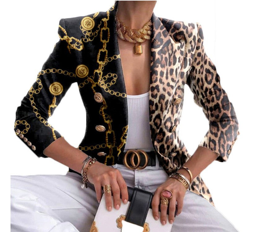 Women's Tailored Double-Breasted Blazer with Distinctive Shoulder, Gold Buttons and Glitter Ombre Mune Fashion