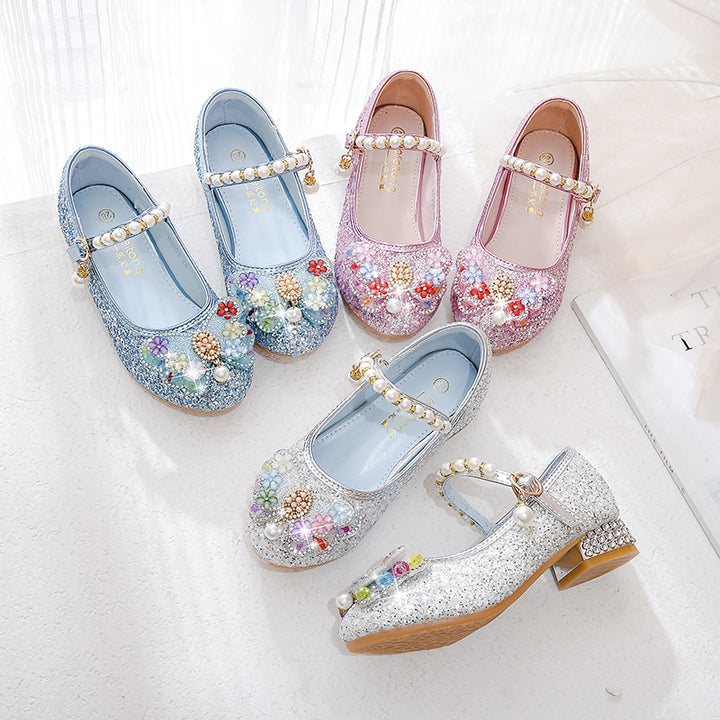 Girls Glittering Ballerinas with Floral Applications Mune Fashion