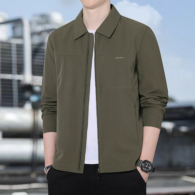 Men's lightweight urban transitional jacket with zipper, stand-up collar, and minimalist design Mune Fashion