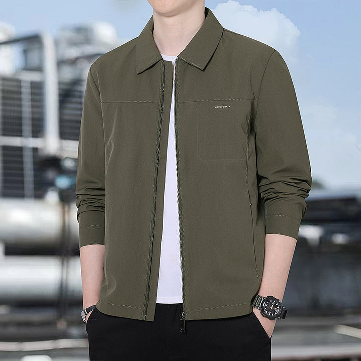 Men's lightweight urban transitional jacket with zipper, stand-up collar, and minimalist design Mune Fashion