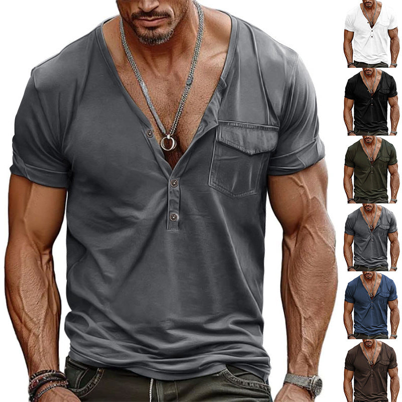 Men's nano athletic short sleeve shirt with deep V-neck, button placket and chest pocket Mune Fashion