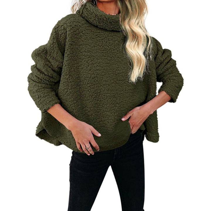 Women's Oversized Sherpa Pullover with High Roll Neck, Extended Back Hem and Casual Silhouette Mune Fashion