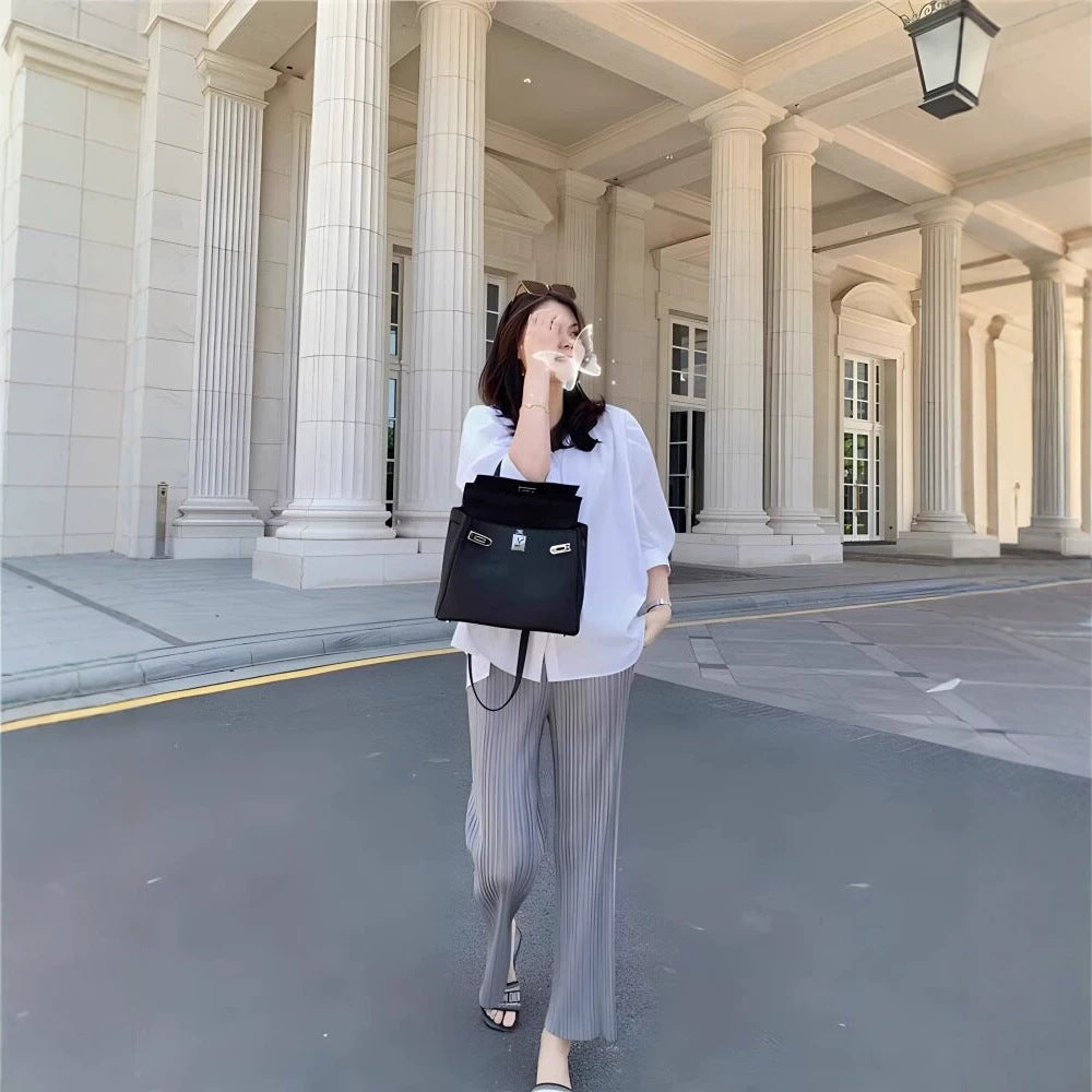 Women's Elegant Pleated Pants Drune