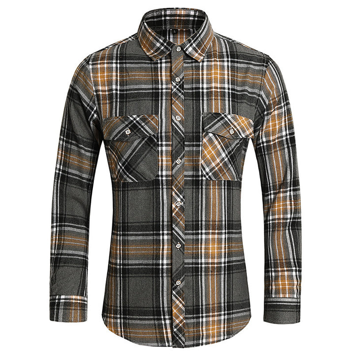 Men's checkered flannel shirt with double breast pockets and kent collar Mune Fashion
