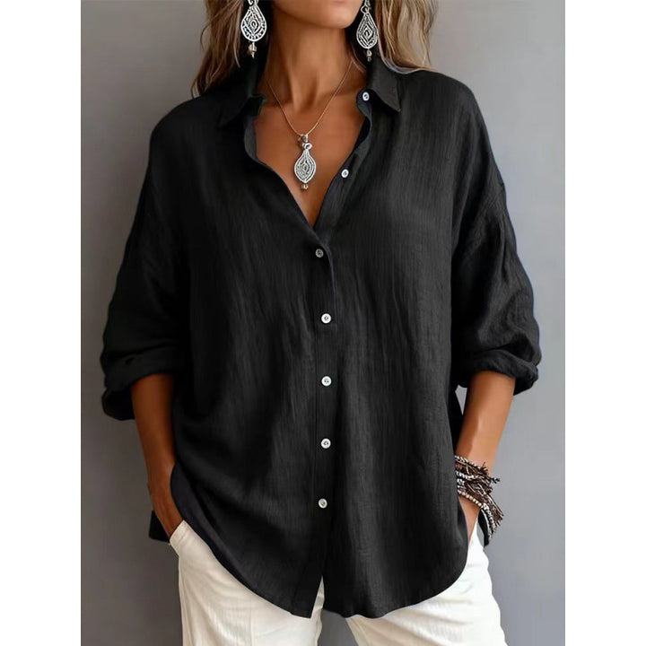 Women's Loose Linen Look Shirt with Oversized Cut and Round Hem Mune Fashion