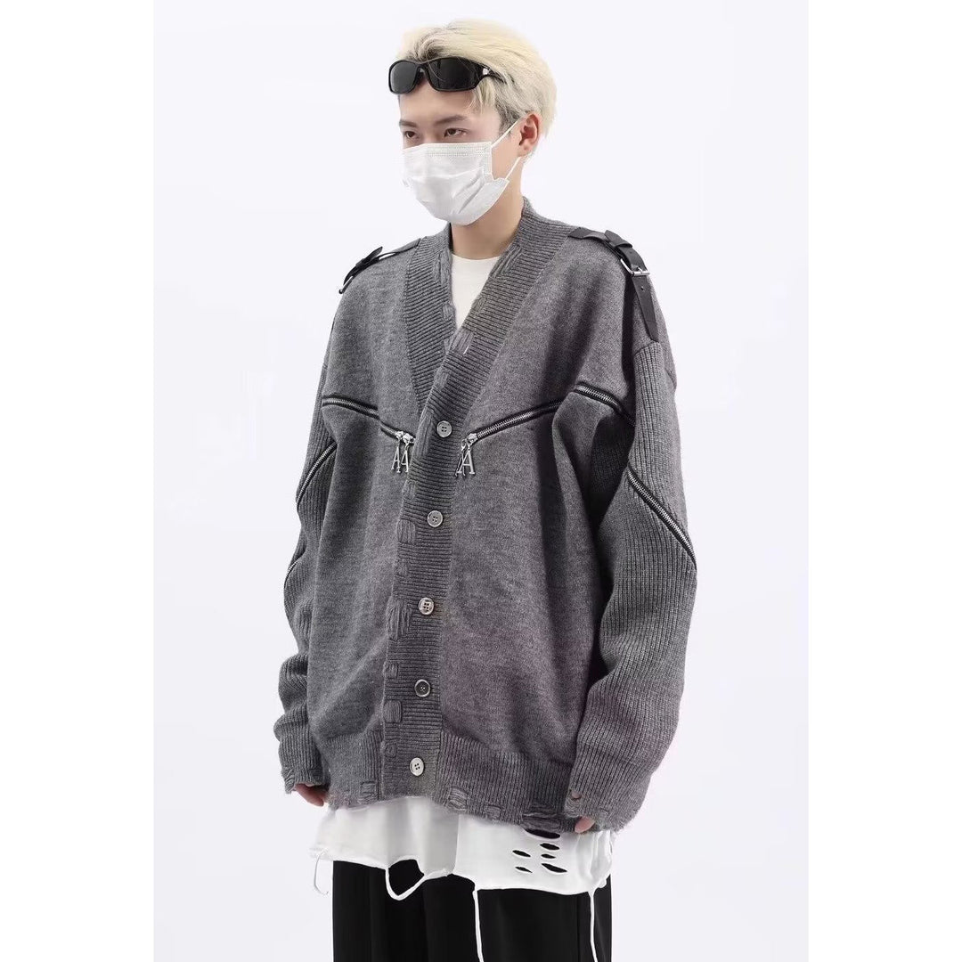 Men's fashionable cardigan with unique design and zippers Mune Fashion