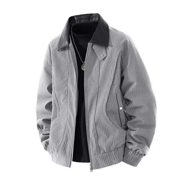 Men's nano cord jacket with contrasting faux leather collar, concealed zipper and practical flap pockets Mune Fashion