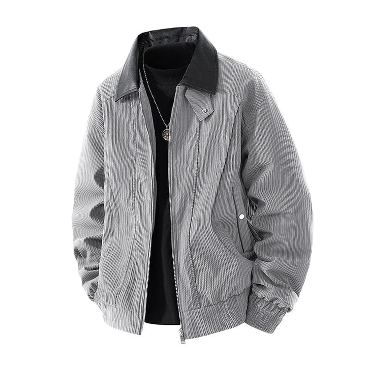 Men's nano cord jacket with contrasting faux leather collar, concealed zipper and practical flap pockets Mune Fashion