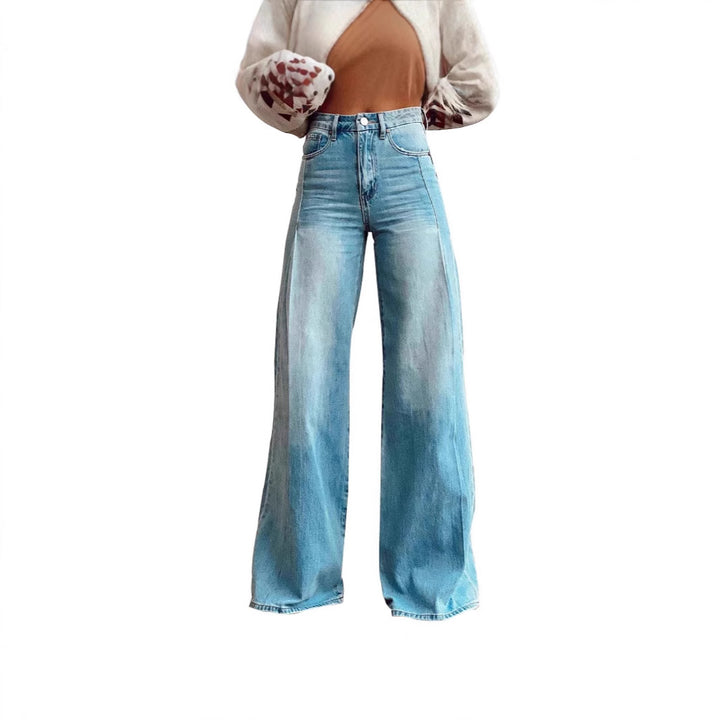 Women high-waisted flared jeans with extra wide leg, figure-flattering fit and subtle vintage wash Mune Fashion