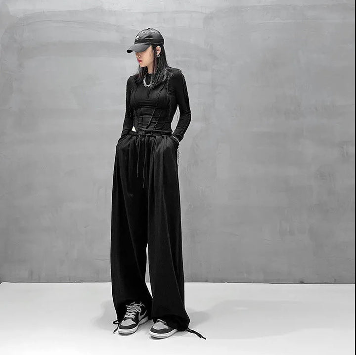 Women's high-waisted lounge pants made of soft jersey with drawstring and side pockets Mune Fashion